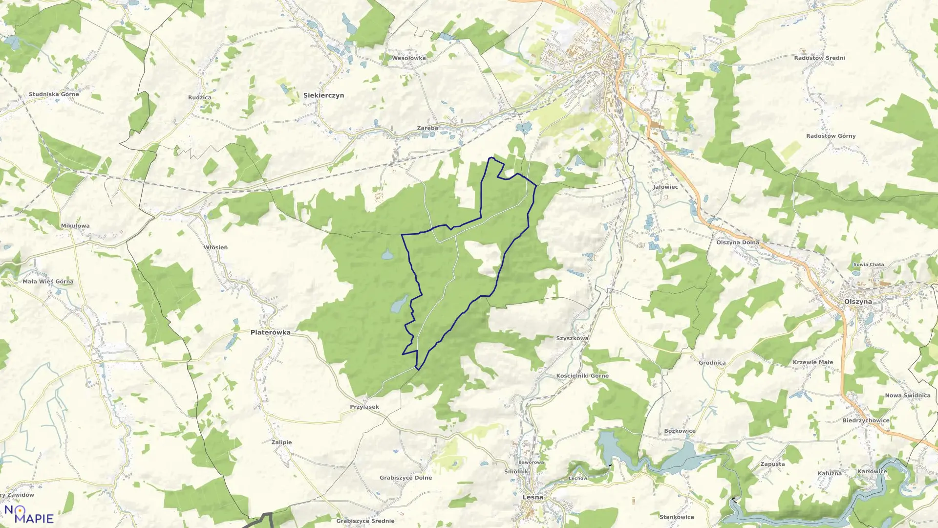 Mapa obrębu Lubański Wielki Las w gminie Platerówka