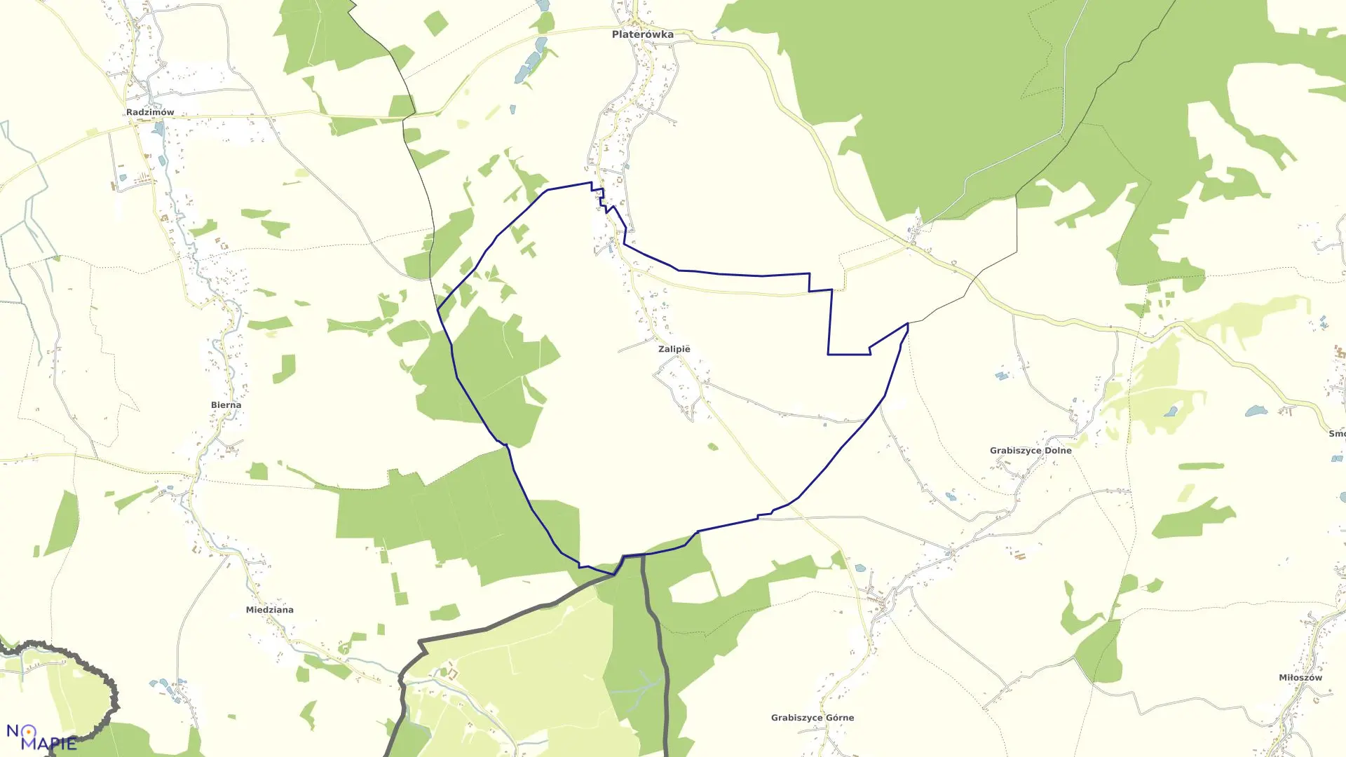 Mapa obrębu Zalipie w gminie Platerówka